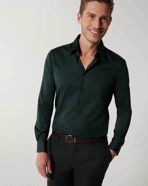 Dark Green Long Sleeve Regular Stretch Shirt